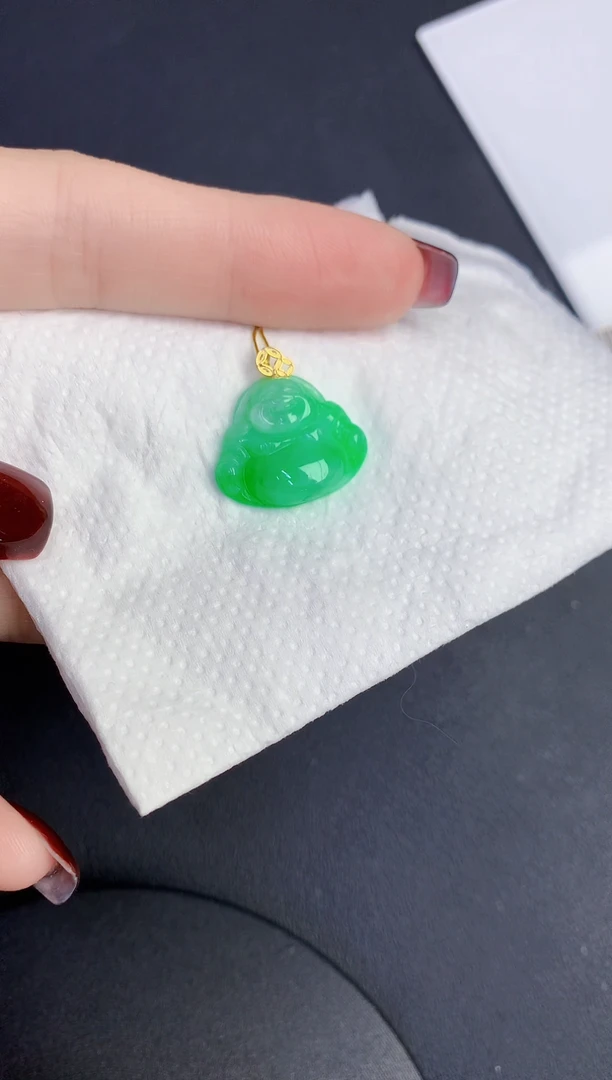 颈饰18K金镶嵌翡翠缅甸天然翡翠A货