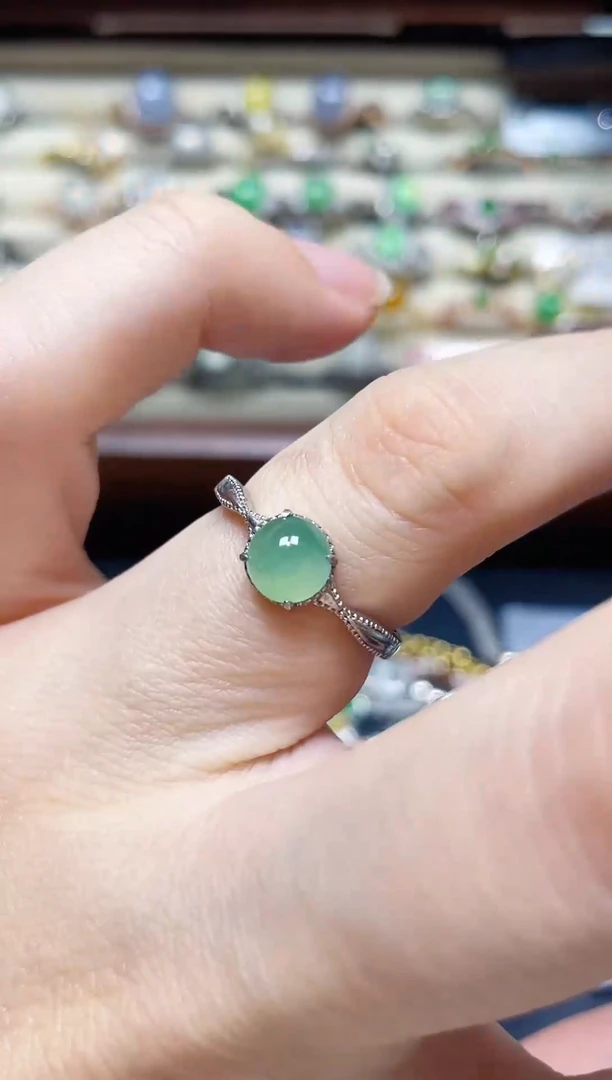 翡翠戒指银S925镶嵌-缅料