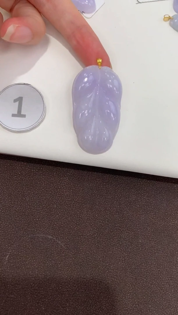 翡翠18K金镶嵌吊坠(赠链)天然缅甸a货翡翠淡紫