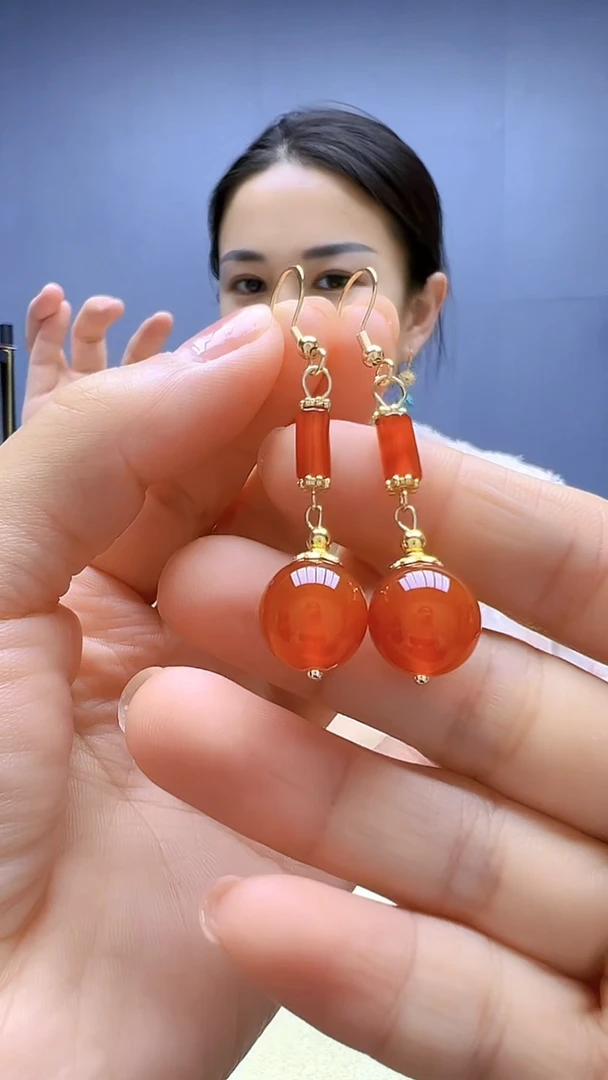 银S925镶嵌南红玛瑙耳饰丹丹diy颈饰