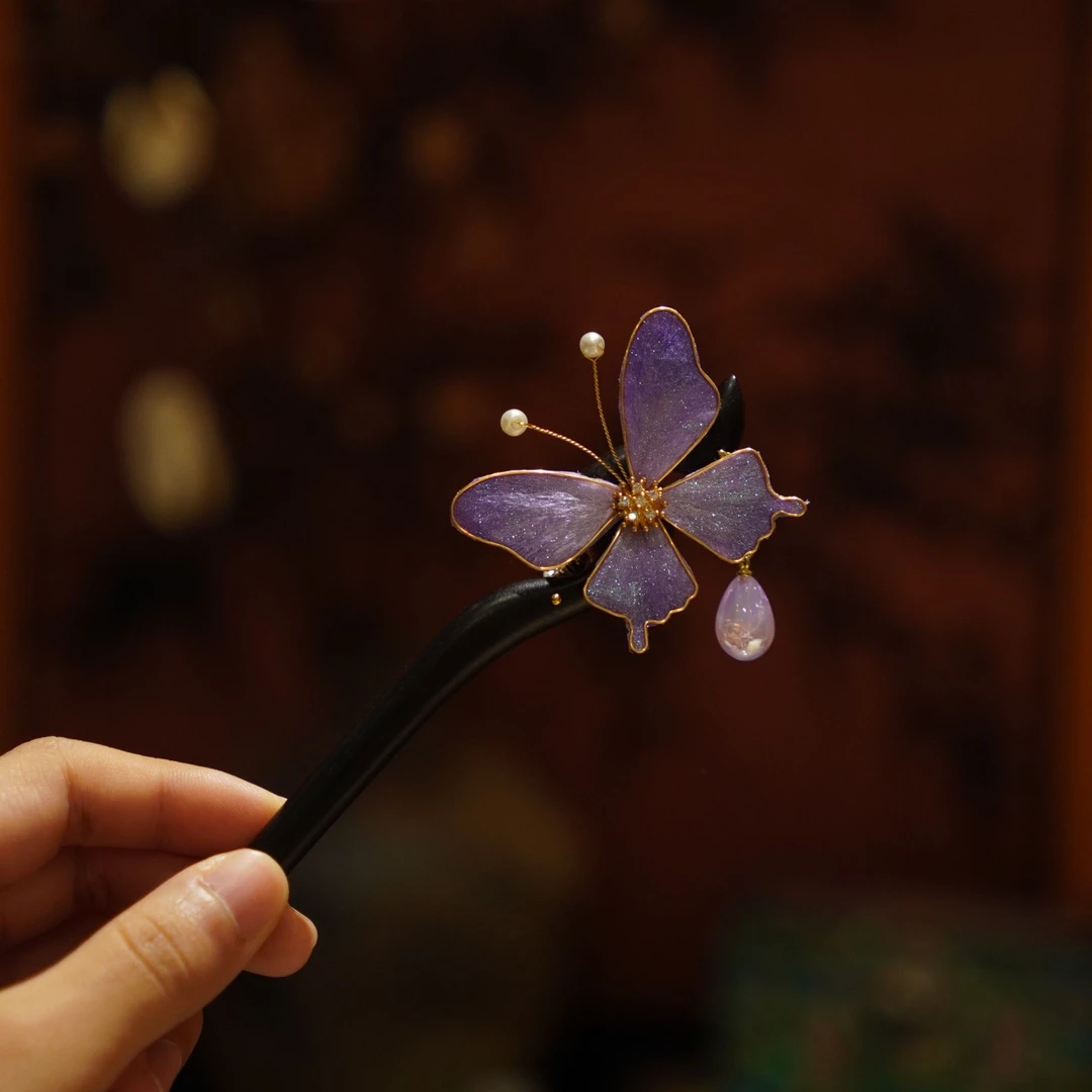 【紫蝶】百世苏绣/非遗手工绒花发簪子国风搭配送人送礼Z041