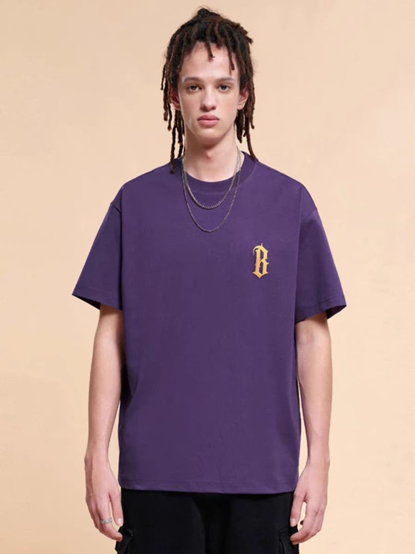 BO基础字体LOGO短袖上衣美式高街潮牌圆弧胶印印花T恤