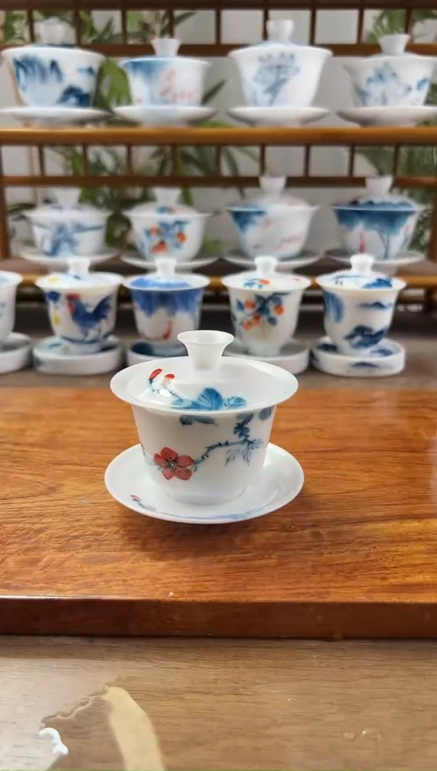 全品山茶花三才小马蹄盖碗