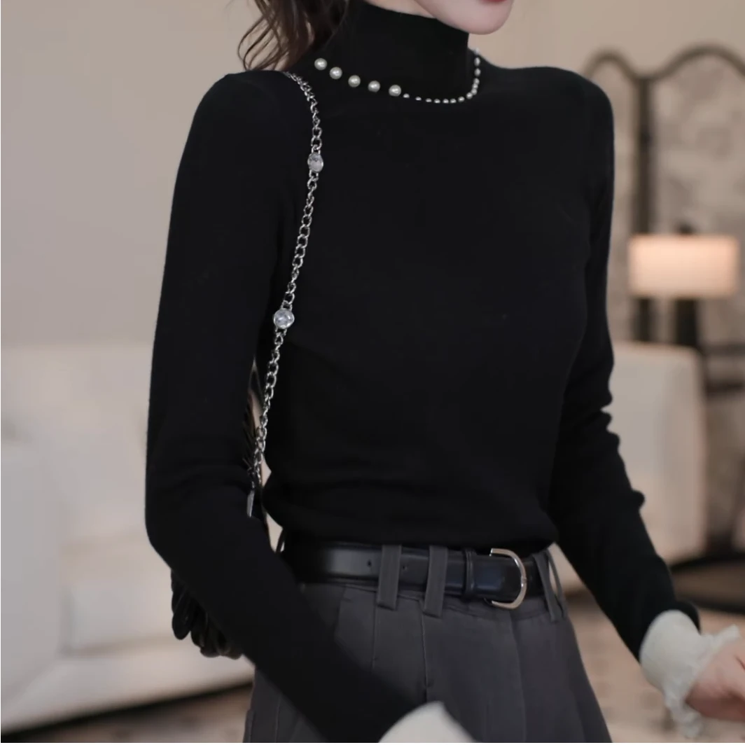 2025秋冬新女士修身T恤韩版设计感气质显瘦长袖打底衫LK2500347