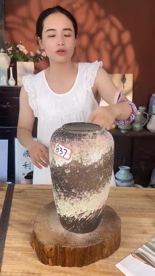 摆件景德镇高温陶瓷花器837（口径10*高度30）