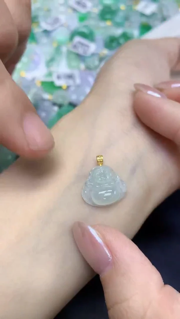 颈饰18K金镶嵌翡翠天然缅甸翡翠A货百元以上9元证书费自理