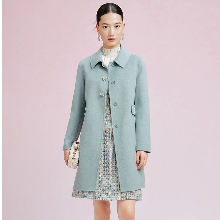 【晨粉专享价】冬季翻领减龄时尚简约百搭女式大衣羊毛大衣
