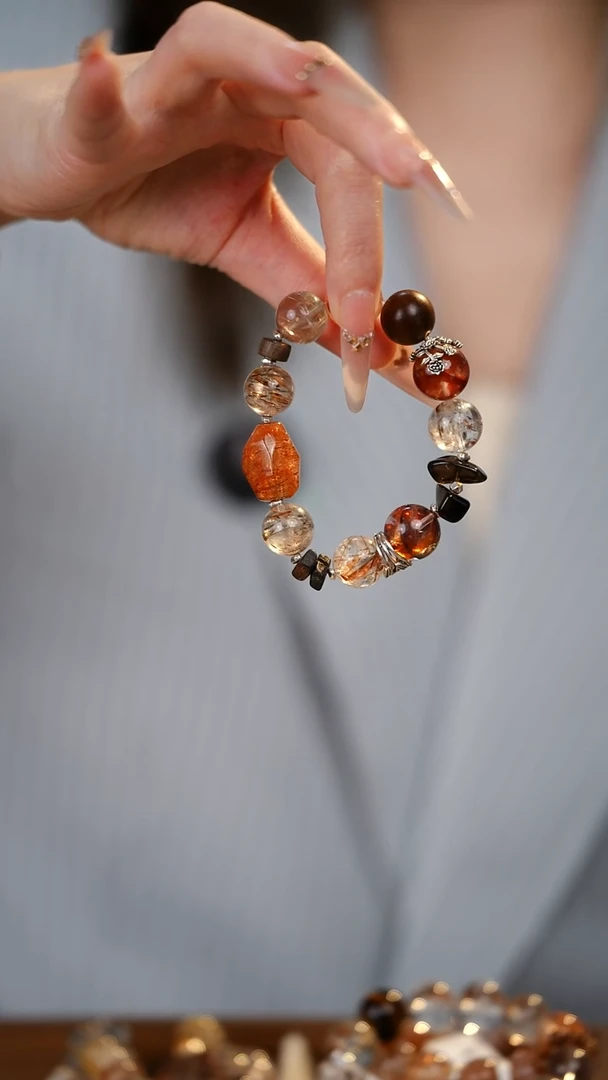 合金手串水晶黑金超七 胶花