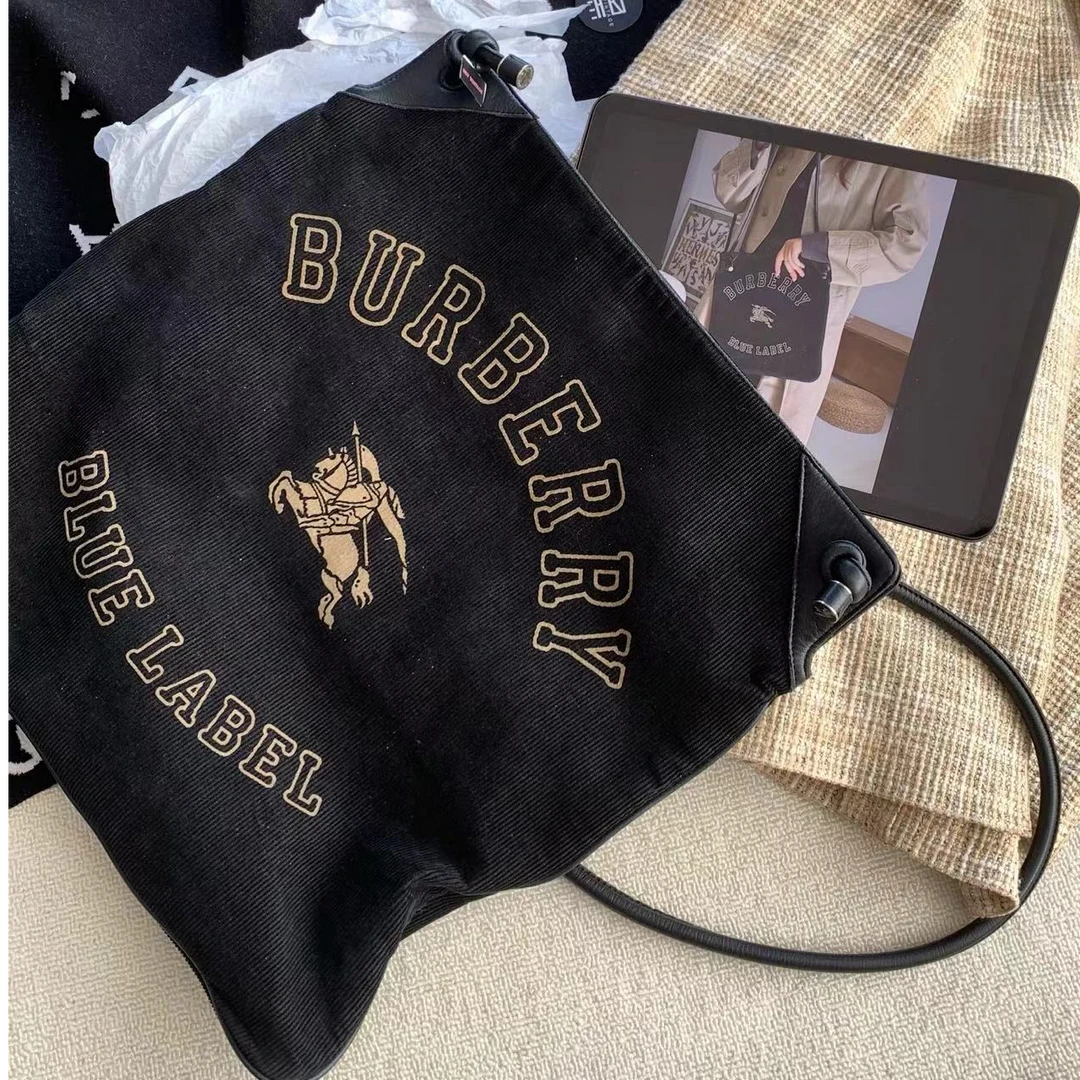 95新 BURBERRY/博柏利 中古战马灯芯绒托特单肩包 40cm 18032008