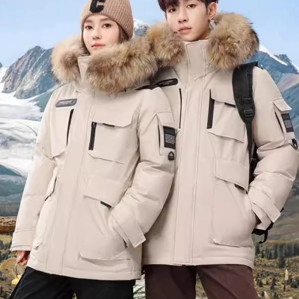 貉子毛领锁温鸭绒羽绒服工装派克服