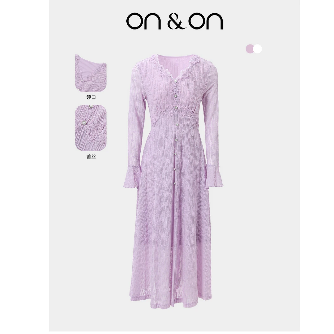 ON&ON/安乃安冬季新款韩系花朵蕾丝浪漫显瘦连衣裙-NNWW16439071