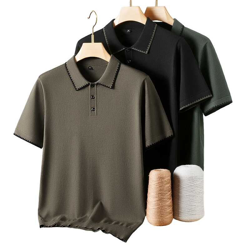 大码男士时尚轻奢加肥加大商务休闲短袖针织POLO衫翻领透气潮流FP