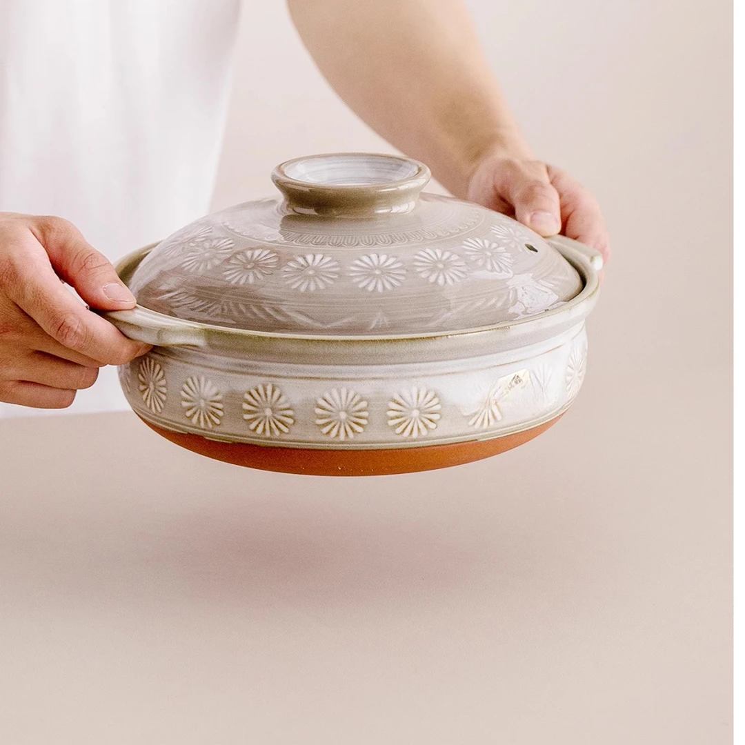 【日本製】万古烧花三岛土锅砂锅 日本进口家用煲汤耐热火锅汤锅