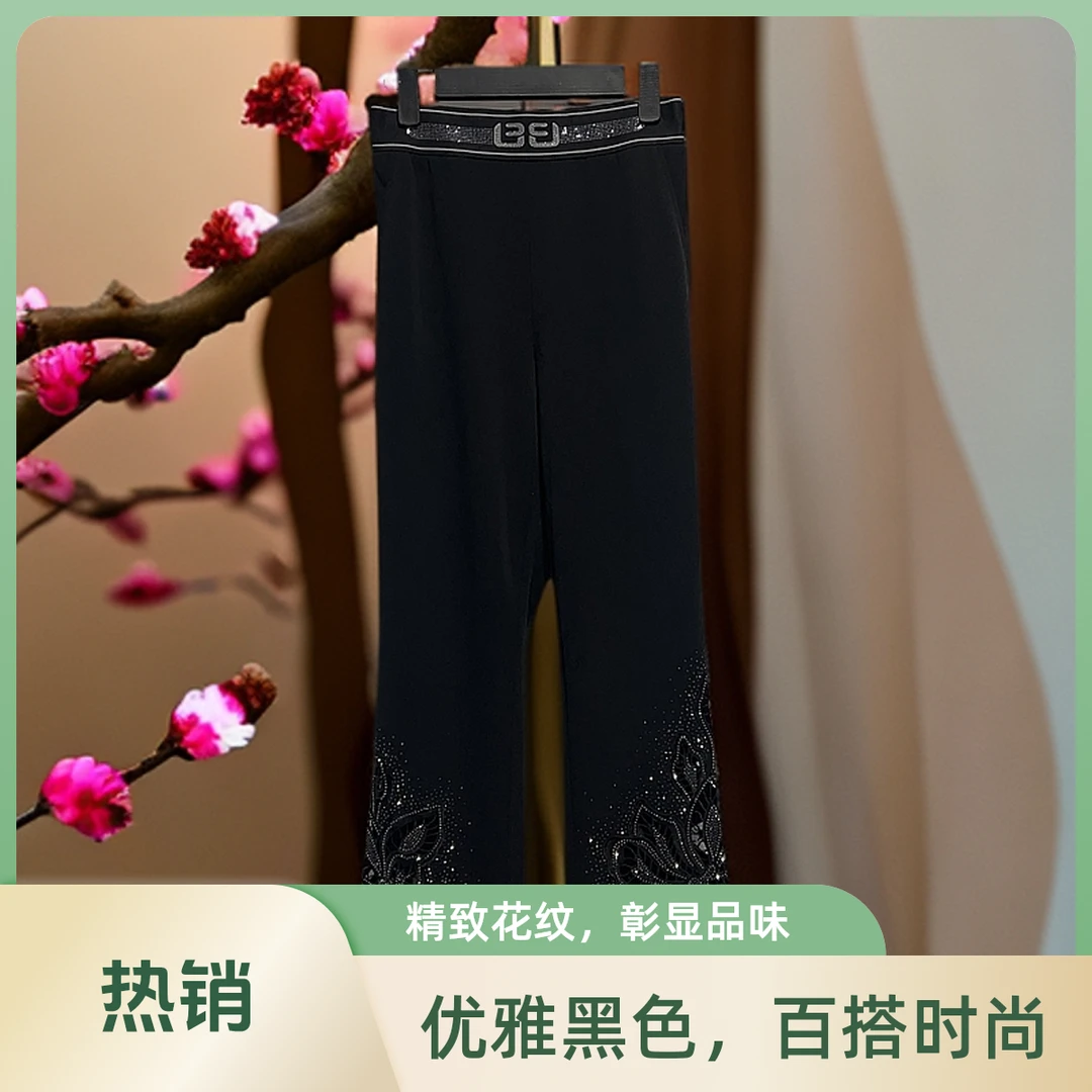 E256026设计师时尚气质黑色显瘦气质弹力修身中老年妈妈装小黑裤