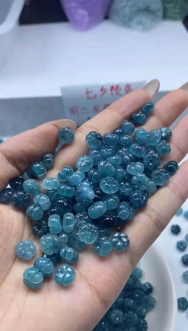 玛瑙/玉髓颈饰未镶嵌 W1689老蓝水飘花五瓣花8MM*10颗