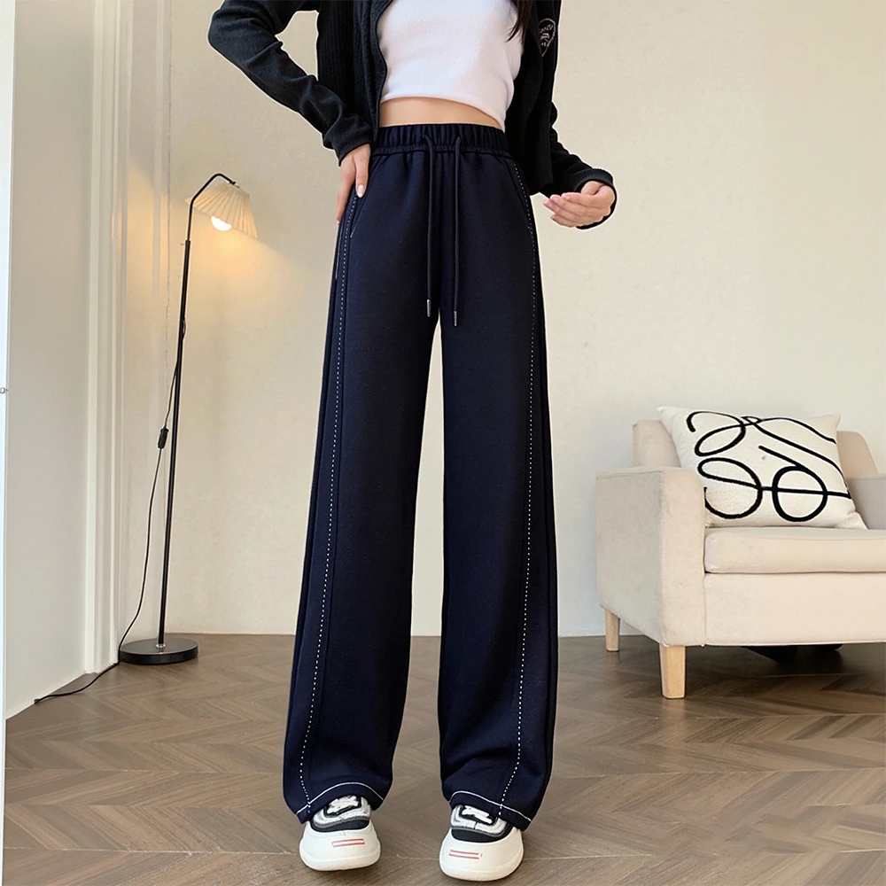 【绵羊毛+桑蚕丝】秋冬加绒保暖时尚高腰显瘦拖地阔腿牛仔休闲裤