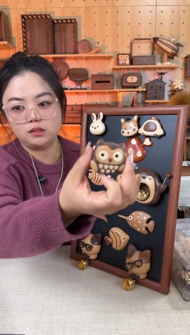 木北美黑胡桃猫头鹰冰箱贴