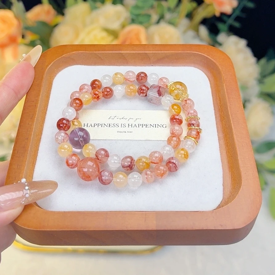 【锦鲤胶花】天然水晶红胶花黄塔晶设计手链