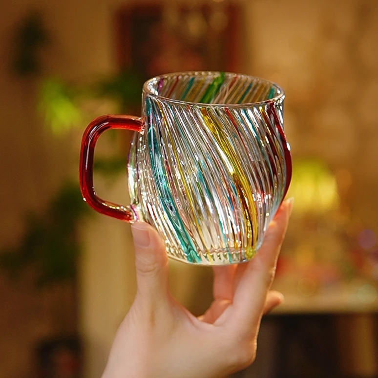 小众设计师杯子ins复古透明玻璃水杯女夏日式咖啡茶杯情侣高颜值