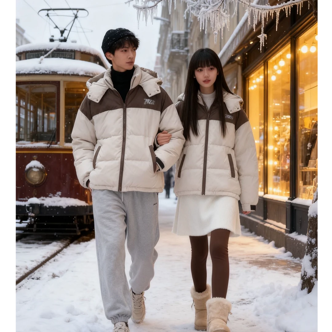 88007高端专享冬款连帽羽绒服杏咖