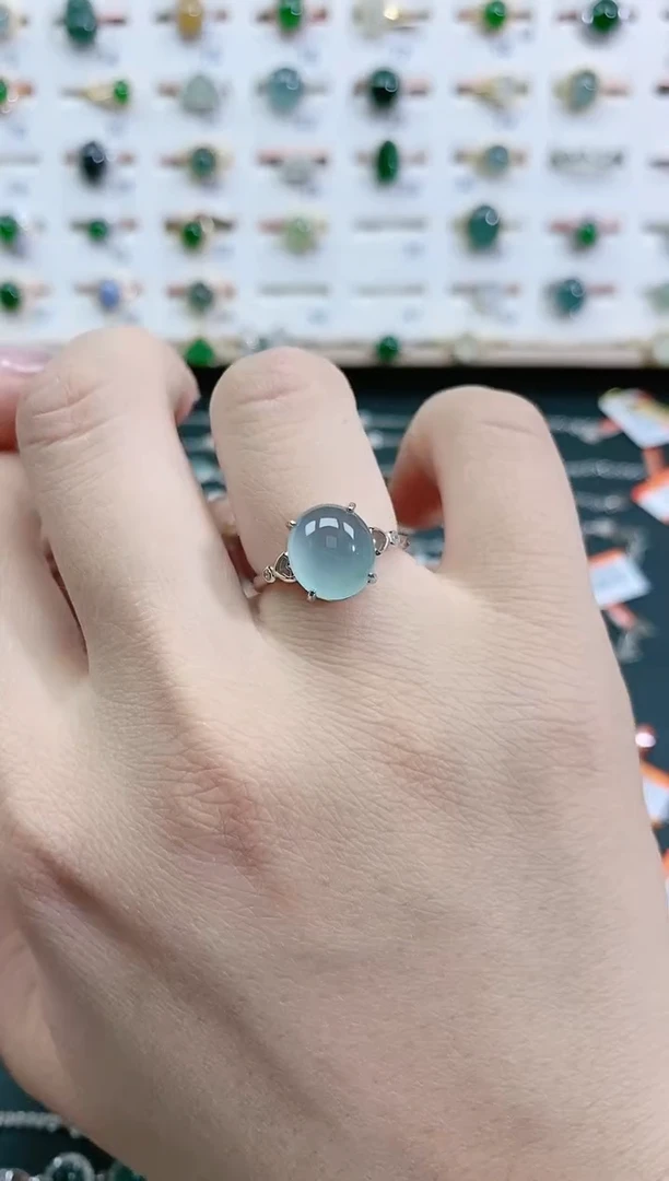 翡翠戒指银S925镶嵌天然翡翠