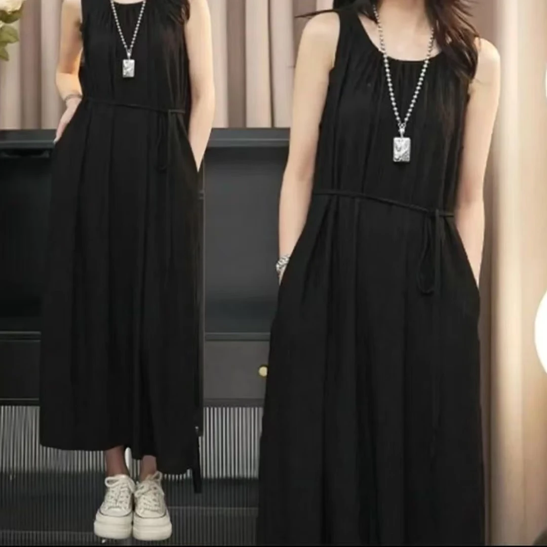 夏季新款法式连衣裙A字长裙时尚宽松法式口袋裙01