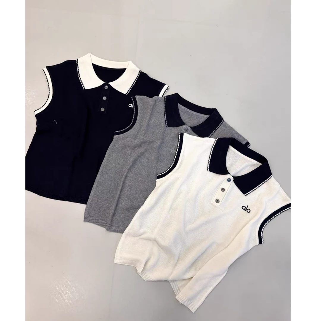 新款设计感Polo领撞色刺绣针织衫夏季通勤百搭上衣