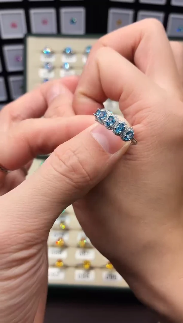 银S925镶嵌戒指海蓝宝石799