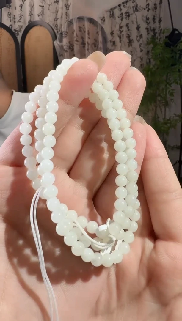 和田玉未镶嵌颈饰白玉108链  5mm