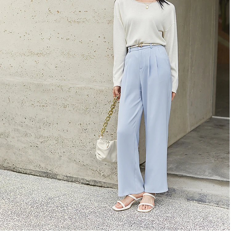 0493柒量一裁小个子多色休闲西裤子女款高腰阔腿直筒长裤