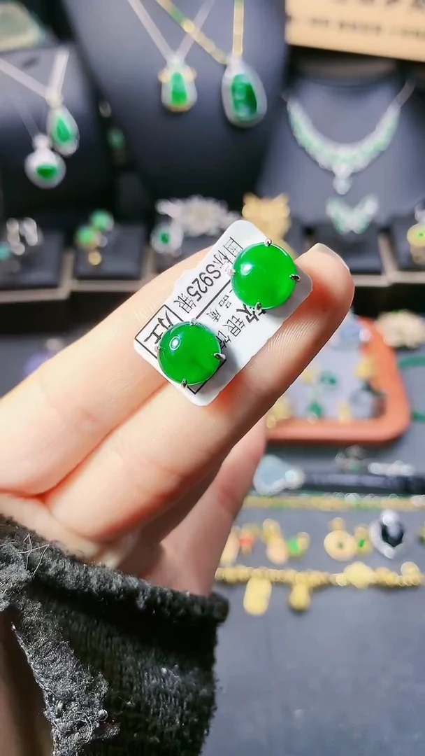 【闪购商品】翡翠耳饰银S925镶嵌耳饰