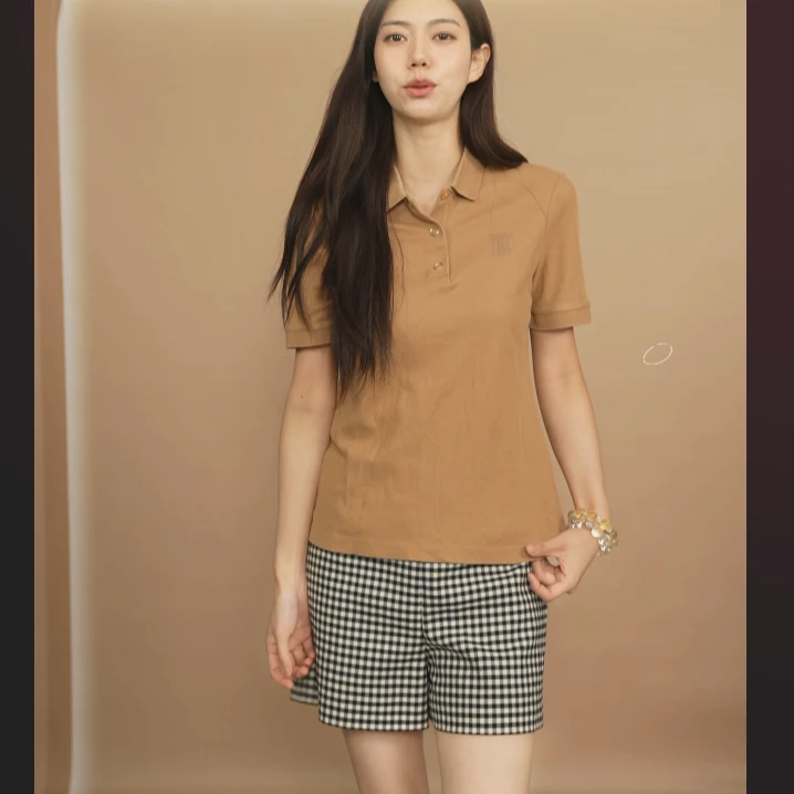 95新 BURBERRY/博柏利 纯棉polo短袖xs码棕色/250828CYETX30