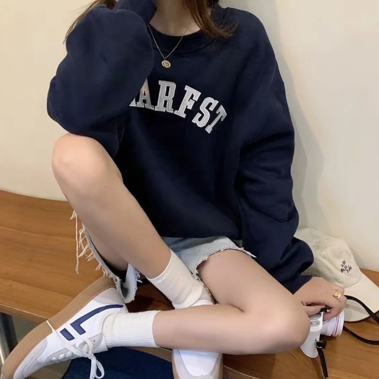 圆领套头卫衣女春秋字母秋衣外穿长袖上衣宽松