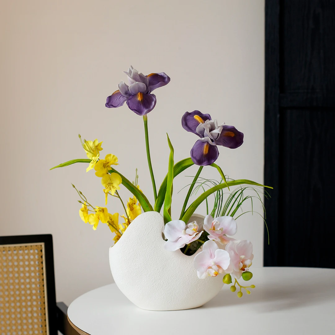 无界设计｜逼真鸢尾永生花盆栽假花仿真花摆设餐桌摆花蛋壳花瓶