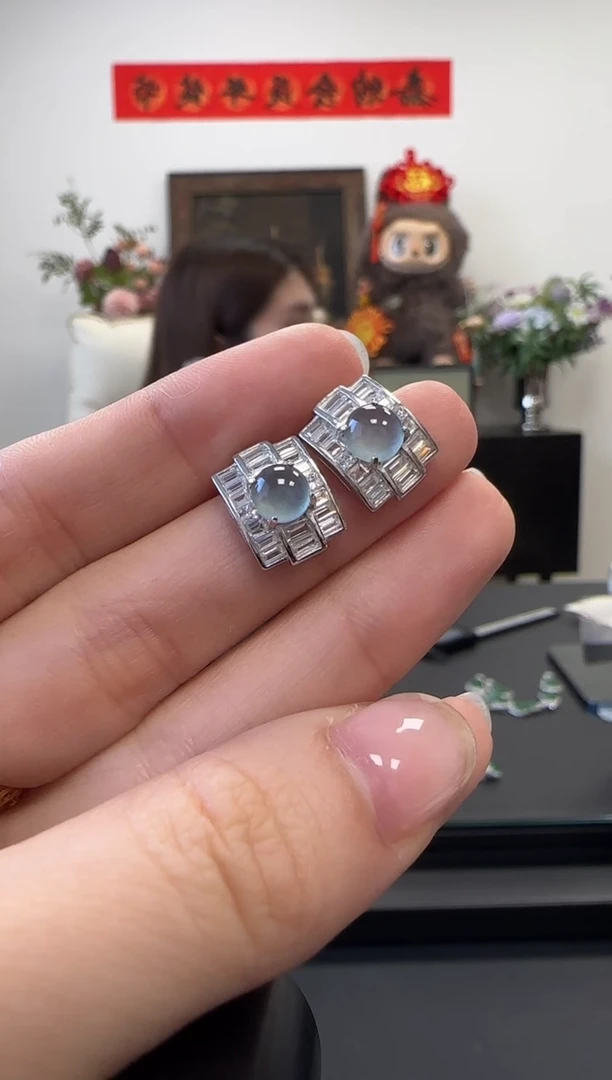 【闪购商品】翡翠耳饰银S925镶嵌没有鉴赏期