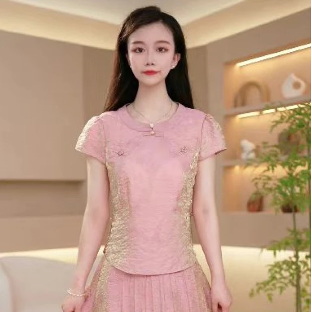 夏季时尚新款优雅气质国风设计感减龄百搭套装两件套M-4XL