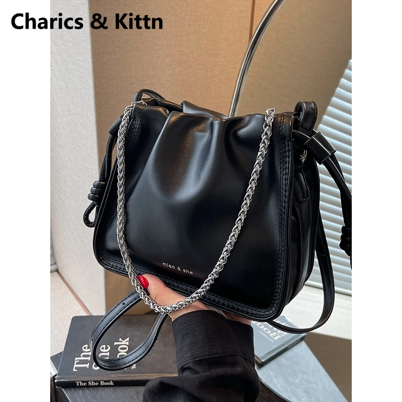 Charics&Kittn包包女2025新款今年流行高级感褶皱真皮斜挎单肩包