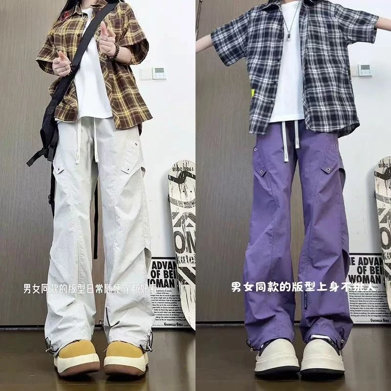 美式褶皱速干休闲裤直筒宽松大码高街设计感运动裤潮牌工装冲锋裤