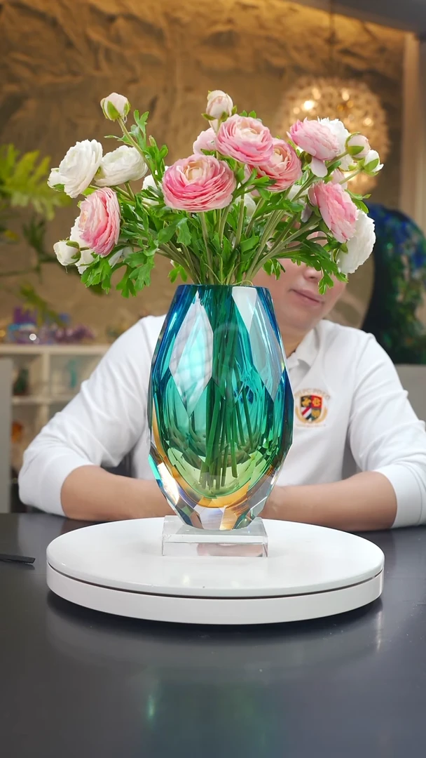琉璃蓝金色切面花器+底座