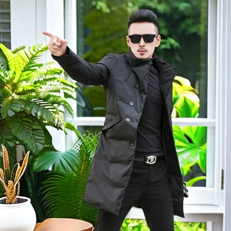 娜罗普西冬季中长款羽绒服男韩版立领商务休闲加厚保暖白鸭绒外套