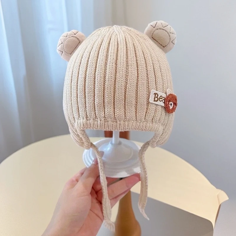 婴儿帽子秋冬季可爱超萌针织帽婴幼儿男女宝宝护耳毛线帽初生胎帽