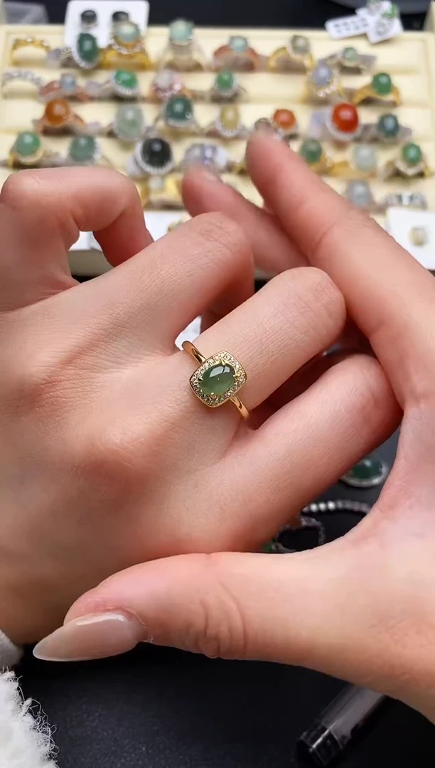 【闪购商品】翡翠戒指银S925镶嵌55555555+5