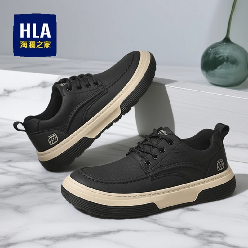 HLA/海澜之家男鞋2025秋冬款皮面时尚休闲鞋防滑耐磨潮流百搭板鞋