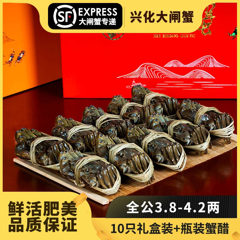 【活蟹】兴化大闸蟹公3.8-4.2两10只礼盒装顺丰京东包邮