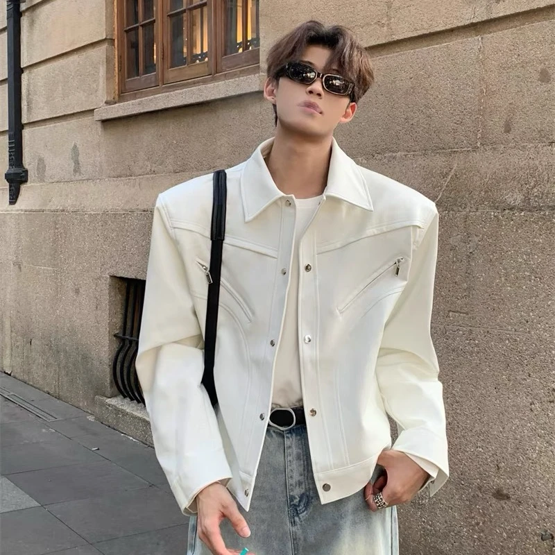 设计感小众解构夹克美式短款复古正肩皮衣男高街潮牌宽松休闲外套