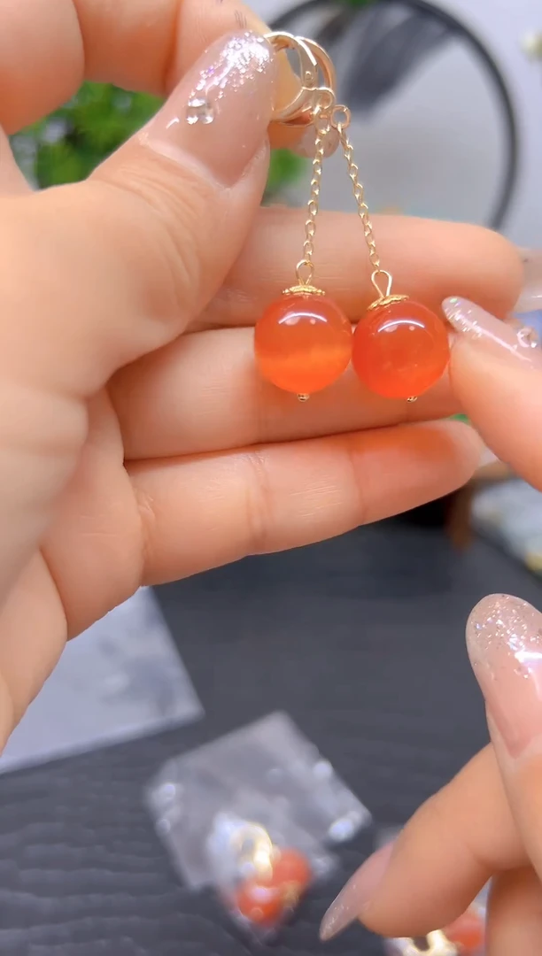 【闪购商品】碧玺猫眼耳饰14K金镶嵌Diy耳饰E696