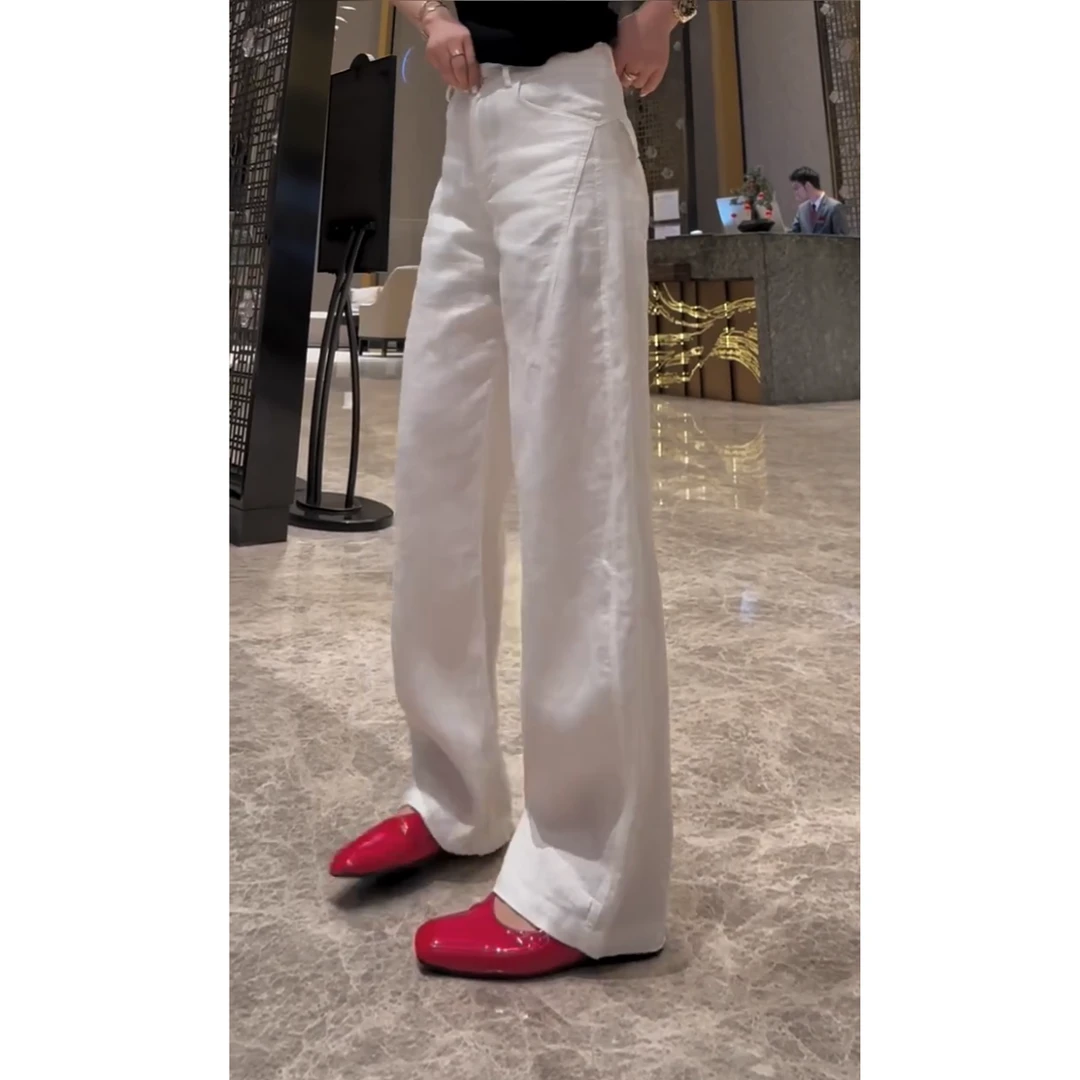 夏季新款高腰显瘦大码阔腿显瘦阔腿亚麻休闲裤