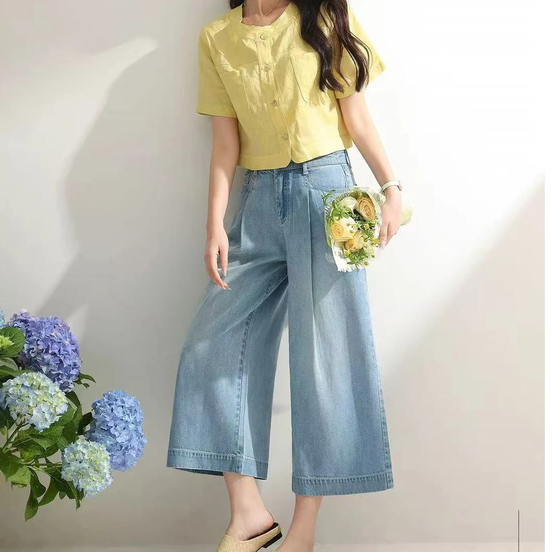 2025新款八分阔腿牛仔裤 显瘦百搭