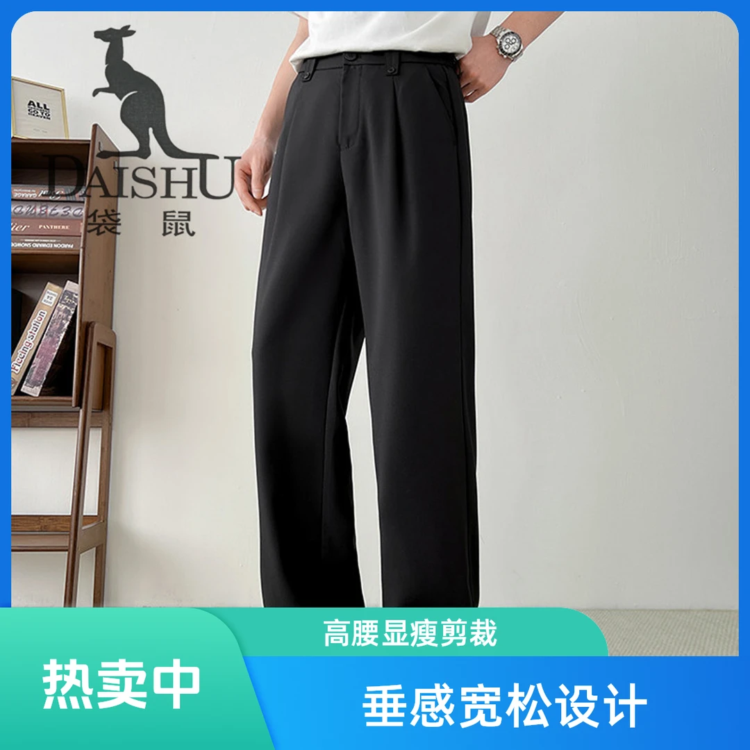Dai Shu/袋鼠2025春秋新款仿亚麻简约百搭直筒裤