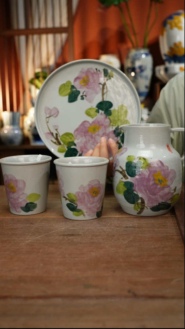 瓷片【简家甄选】景德镇设计师釉下手绘陶瓷餐具
